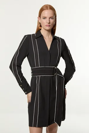 Karen Millen Petite Soft Tailored Contrast Tipped Belted Wrap Mini Dress