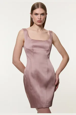 Karen Millen Viscose Satin Structured Tailored Seam Detail Mini Dress