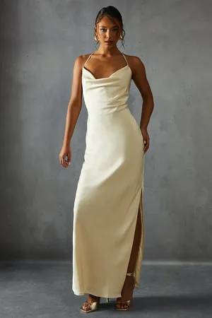 MissPap Textured Satin Cowl Neck Maxi Dress