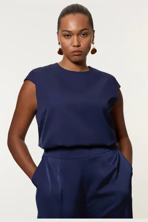Karen Millen Plus Size Tailored Viscose Linen Topstitch Detail Top