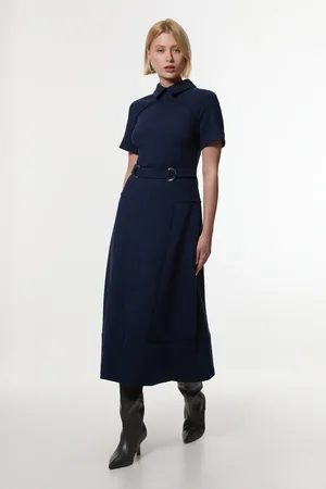 Karen Millen Compact Stretch Bow Tie Neck Full Skirted Midi Dress