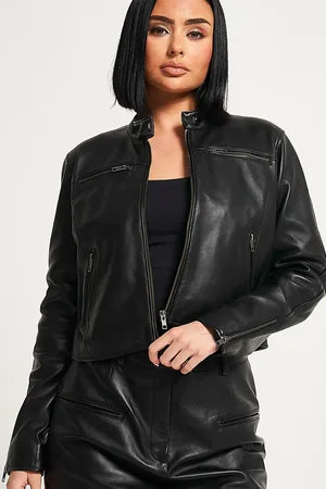 Barneys Originals Cropped Leather Moto Jacket