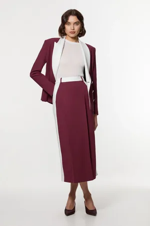 Karen Millen Compact Stetch Contrast Waistband Pencil Midi Skirt
