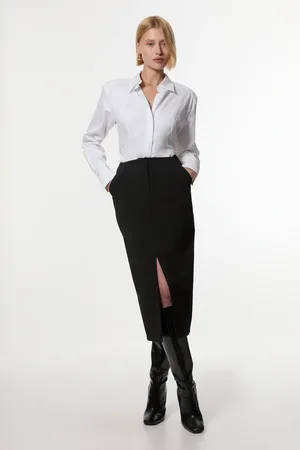 Karen Millen Compact Stretch Stab Stitch Tailored Pencil Midi Skirt