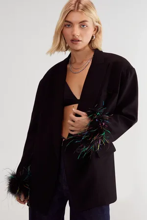 NASTY GAL Premium Feather Trim Tailored Blazer