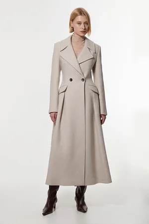 Karen Millen Italian Manteco Wool Blend Tailored Flared Skirt Maxi Coat