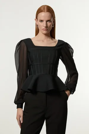 Karen Millen Figure Form Bandage Knit Frill Edge Top