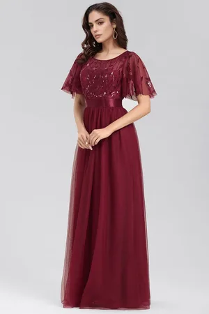 Ever Pretty Crew Neck Sequin Ruffle Sleeve Empire Waist Beaded Long Evening Dresses Formal Dresses