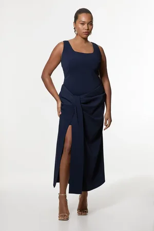 Karen Millen Plus Soft Tailored Waist Drape Corset Maxi Dress