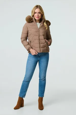Izabel London Faux Fur Hooded Zip-Up Puffer Jacket