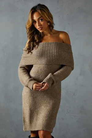 MissPap Premium Knit Bardot Foldover Jumper Dress