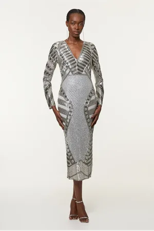 Karen Millen Tall Beaded Embellished Woven Maxi Dress