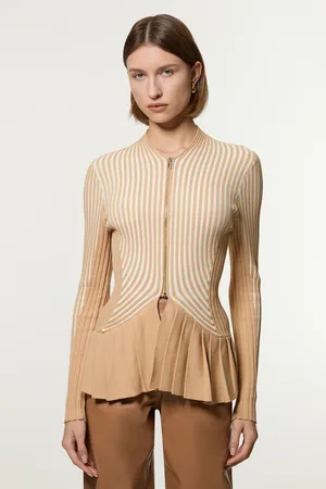 Karen Millen Stripe Zip Through Peplum Knitted Jacket