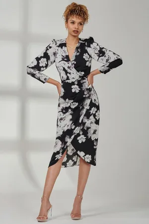 Jolie Moi Print Satin Wrap Bodycon Dress