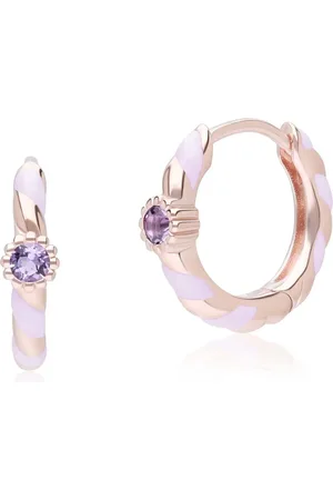 Gemondo Siberian Waltz Violet Enamel & Round Amethyst Hoop Earrings In 18ct Rose Gold Plated Sterling Silver