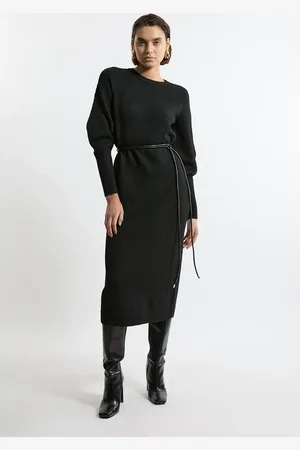 Karen Millen Tall Wool Blend Cosy Knit Belted Midi Dress