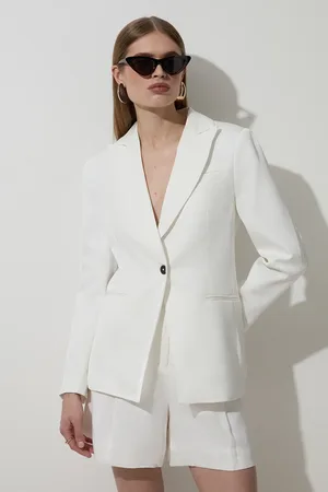 Karen Millen Petite Tailored Viscose Linen Single Breasted Blazer Jacket