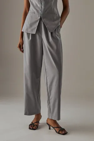 warehouse Tailored High Waisted Tailored Barrel Leg Trousers