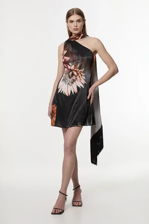 Karen Millen Viscose Satin Tie Neck Woven Mini Dress