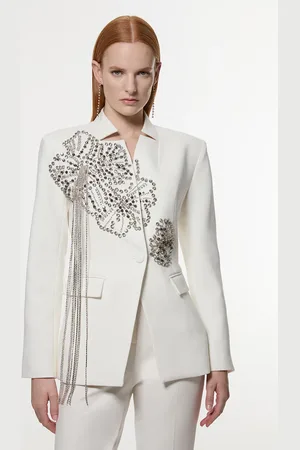 Karen Millen Placed Floral Crystal Embellished Tailored Blazer Jacket