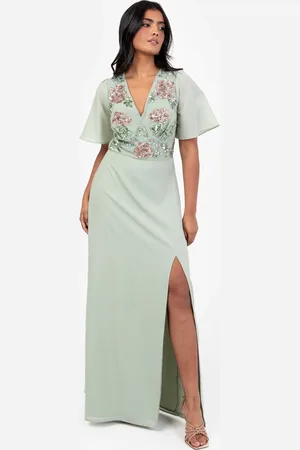 Maya Deluxe Floral Embellished Short Angel Sleeve Maxi Dress