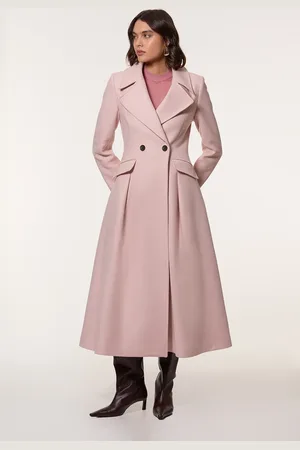 Karen Millen Italian Manteco Wool Blend Tailored Flared Skirt Maxi Coat