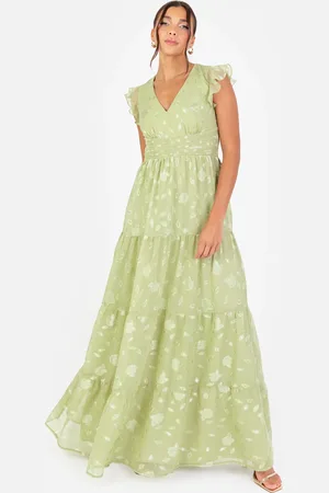 Maya Deluxe Floral Flutter Sleeve V Neck Maxi Dress