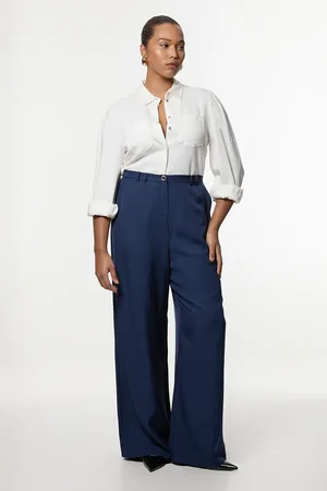 Karen Millen Plus Size Premium Viscose Linen Woven Straight Leg Trouser