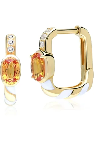 Gemondo Siberian Waltz White Topaz & Sapphire Square Hoop Earrings in 9ct Gold