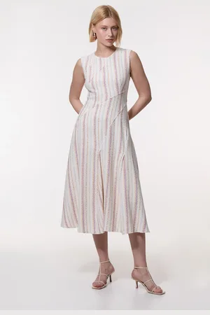 Karen Millen Premium Woven Stripe Tailored A-Line Midi Dress