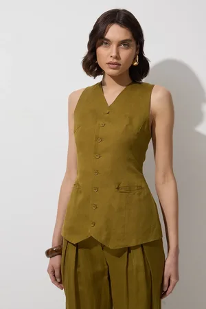 Karen Millen Tall Viscose Linen Woven Longline Waistcoat