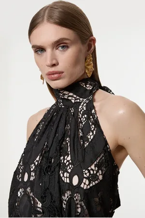 Karen Millen Sheer Georgette Cutwork Woven Halter Top