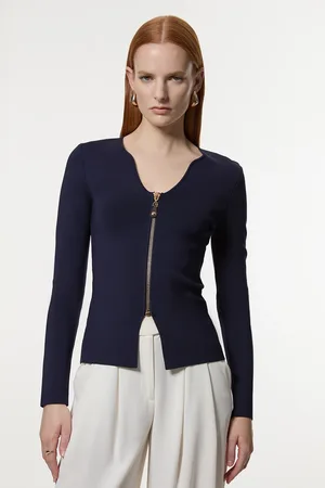 Karen Millen Zip Up Full Needle Knitted Top