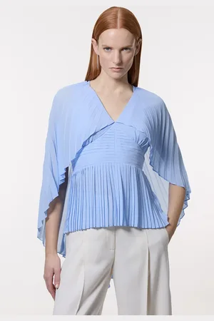 Karen Millen Pleated Cape Sleeve Plunge Neck Top