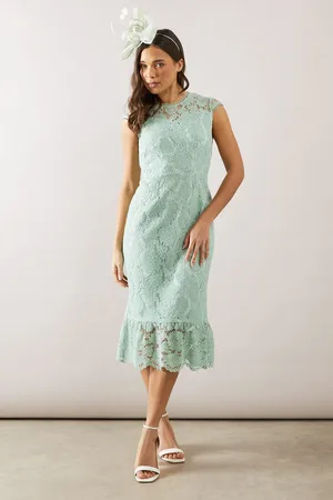 wallis Petite Cap Sleeve Flute Hem Lace Pencil Dress