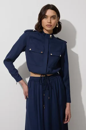 Karen Millen Tall Premium Viscose Linen Topstitch Woven Bomber Jacket