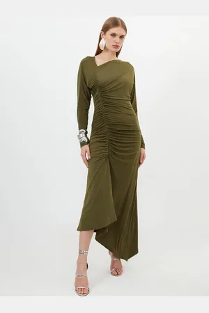 Karen Millen Jersey Crepe Ruched Long Sleeve Maxi Dress