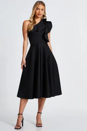 Quiz One Shoulder Frill Skater Dress