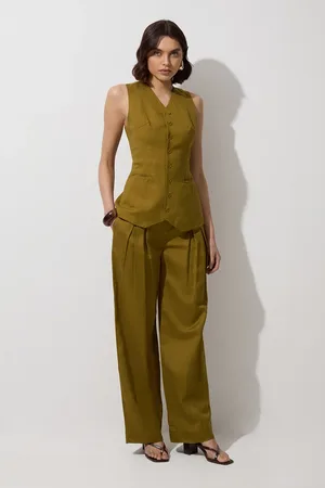 Karen Millen Tall Viscose Linen Pleat And Pocket Detail Woven Straight Leg Trouser