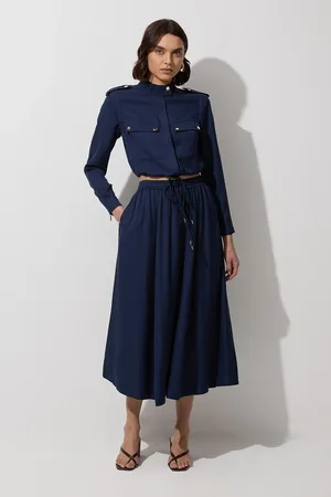 Karen Millen Tall Premium Viscose Linen Tie Waist Woven Skirt