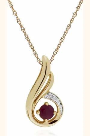 Gemondo Classic Round Ruby & Diamond Spiral Drop Pendant in 9ct Yellow Gold