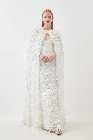 Karen Millen Petite Crystal Applique Woven Maxi Cape