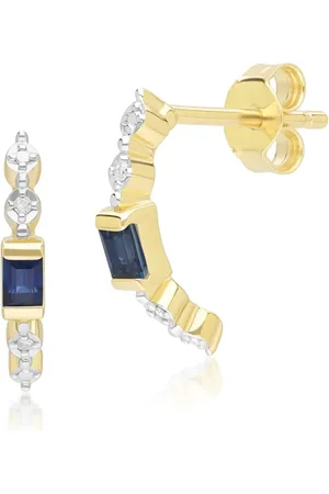 Gemondo Classic Baguette Sapphire & Diamond Half Eternity Hoop Earrings in 9ct Yellow Gold