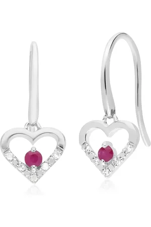 Gemondo Classic Round Ruby & Diamond Love Heart Shaped Drop Earrings in 9ct White Gold