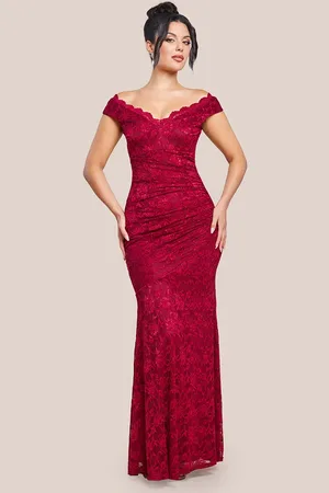Goddiva Off The Shoulder Scalloped Neck Maxi Dress