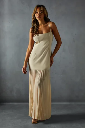 MissPap Square Neck Pleated Chiffon Maxi Dress