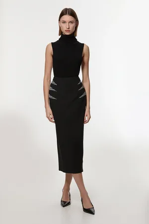 Karen Millen Compact Stretch Jacquard Insert Midi Pencil Skirt