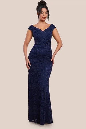 Goddiva Off The Shoulder Scalloped Neck Maxi Dress