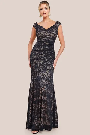 Goddiva Off The Shoulder Scalloped Neck Maxi Dress