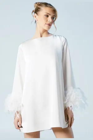 Oasis Feather Cuff Satin Bridal Mini Dress